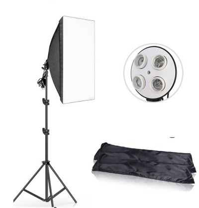 YE TL-4 4in1 Multi-Holder Studio E27 Socket Tricolor Lighting Lamp Head with 50*70cm Softbox and Portable Light Stand (Full Package) – Black