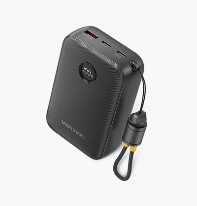 VENTION FKBB0-C 22.5W 20000mAh LED Display Power Bank with Built-in USB-C to C Cable – Black