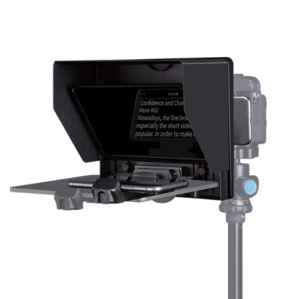 FEELWORLD TP10 Portable Foldable Teleprompter 10″ for Up to 11″ Smartphone Tablet Prompter Phone DSLR Camera Video Record for Live Stream Interview Speech with Lens Adapter Rings APP Control Carry Bag